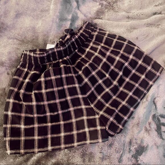 NWT American Eagle plaid paperbag tie waist linen cotton shorts - Picture 7 of 12